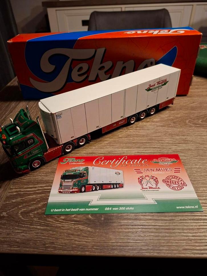 TEKNO SCANIA JAN MUES MET KOELOPLEGGER, Hobby en Vrije tijd, Modelauto's | 1:50, Zo goed als nieuw, Bus of Vrachtwagen, Tekno