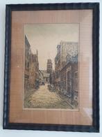 Ingelijste pentekening LangeTorenstraat  passepartout SCH43b, Ophalen of Verzenden