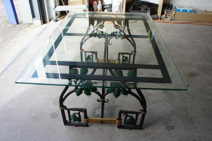 Salontafel Barok gesmeed ijzer Glasplaat facet geslepen, Huis en Inrichting, Tafels | Salontafels, Gebruikt, Minder dan 50 cm