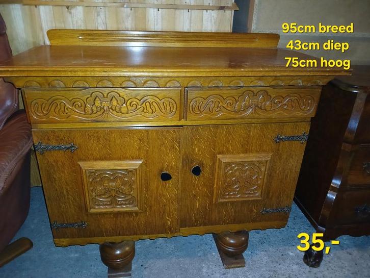 Antieke Eikenhouten Kast, Huis en Inrichting, Kasten | Dressoirs, Gebruikt, 50 tot 100 cm, 25 tot 50 cm, Met lade(s), Met deur(en)