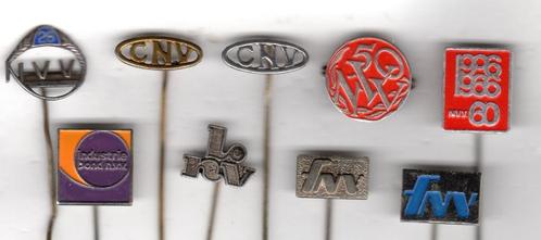 7 speldjes VAKBONDEN NVV 25 JAAR LID 50 EN 60 JAAR FNV INDUS, Verzamelen, Speldjes, Pins en Buttons, Gebruikt, Overige onderwerpen