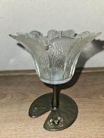 Vintage Etain Zinn Pewter kikker, waterlelieblad kandelaar, Ophalen of Verzenden