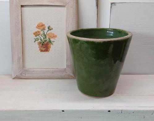 Vintage groene geglazuurde bloempot, Tuin en Terras, Bloempotten, Ophalen of Verzenden