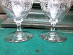 Antiek geslepen glas kristallen glazen gegraveerd Miekje's, Ophalen of Verzenden