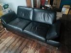 Mooie zwarte leren bank - 200cm, Ophalen, Gebruikt, Tweepersoons, Rechte bank