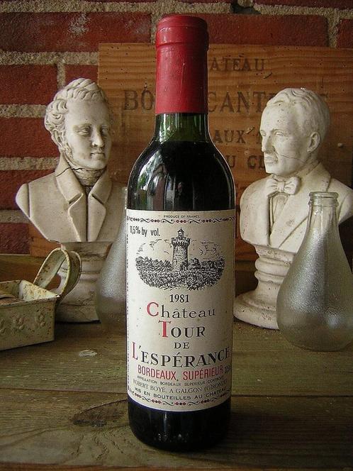 wijn 1981 Chateau Tour de L' Esperance Bordeaux 375 ml., Verzamelen, Wijnen, Nieuw, Rode wijn, Frankrijk, Vol, Ophalen of Verzenden