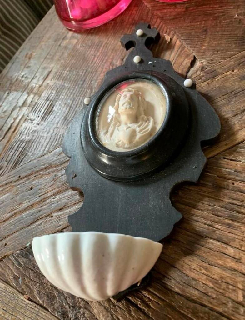 Antiek Wijwatervat met Jezus afbeelding, Antiek en Kunst, Ophalen of Verzenden