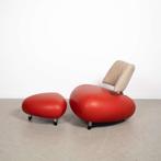 Leolux Pallone PA Fauteuil Rood Leer – Hocker, Niet ingevuld, Niet ingevuld, Zo goed als nieuw, 75 tot 100 cm