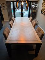 Eettafel 280x110x78 visgraat massief eiken, Ophalen of Verzenden, Gebruikt, Eiken visgraat modern chique trendy, 6 tot 8 stoelen