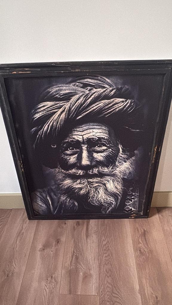 Zwart-wit schilderij 'Man met tulband' van By Moos, Ophalen of Verzenden