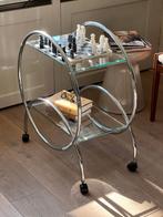 Design vintage tafel barcart chroom glas Space Age bijzet, Minder dan 55 cm, Rond, Ophalen, Space Age