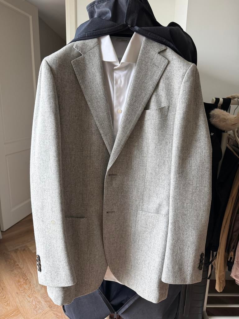 Suitsupply pak (colbert, blouse en broek), Ophalen of Verzenden, Zo goed als nieuw, Maat 52/54 (L), Grijs