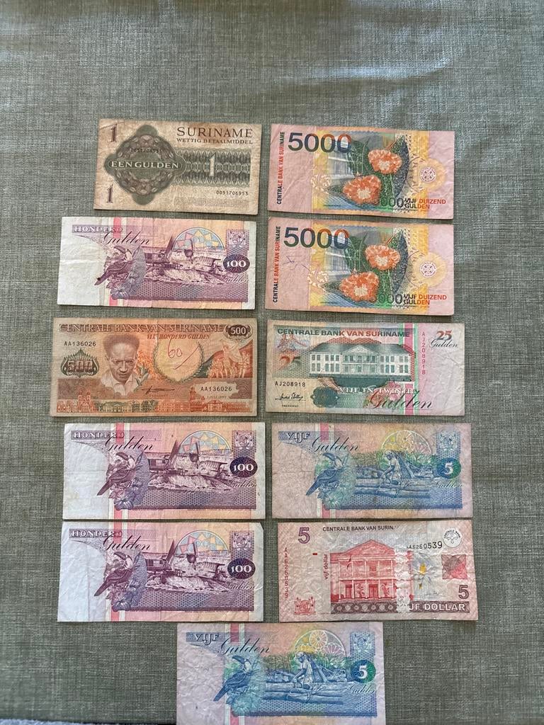 Verschillende Surinaamse bankbiljetten, Postzegels en Munten, Bankbiljetten | Nederland, Ophalen of Verzenden, 1 gulden, Setje