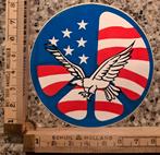 Vintage ronde sticker Amerikaanse vlag adelaar eagle, Ophalen of Verzenden, Zo goed als nieuw, Overige typen