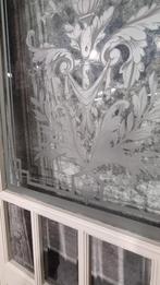 Antieke ensuite deuren met geëtst glas, 19e eeuw, Doe-het-zelf en Verbouw, Deuren en Horren, Ophalen of Verzenden, Glas, Binnendeur