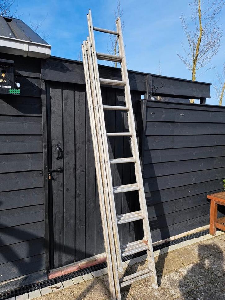 Gebruikte 3-delige ladder, 3x9 sporten, Doe-het-zelf en Verbouw, Ladders en Trappen, Gebruikt, Ladder, Opvouwbaar of Inschuifbaar