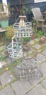 Oud zinken Frans flessenrek wijnrek voor 4, 6, 8 flessen, Ophalen of Verzenden