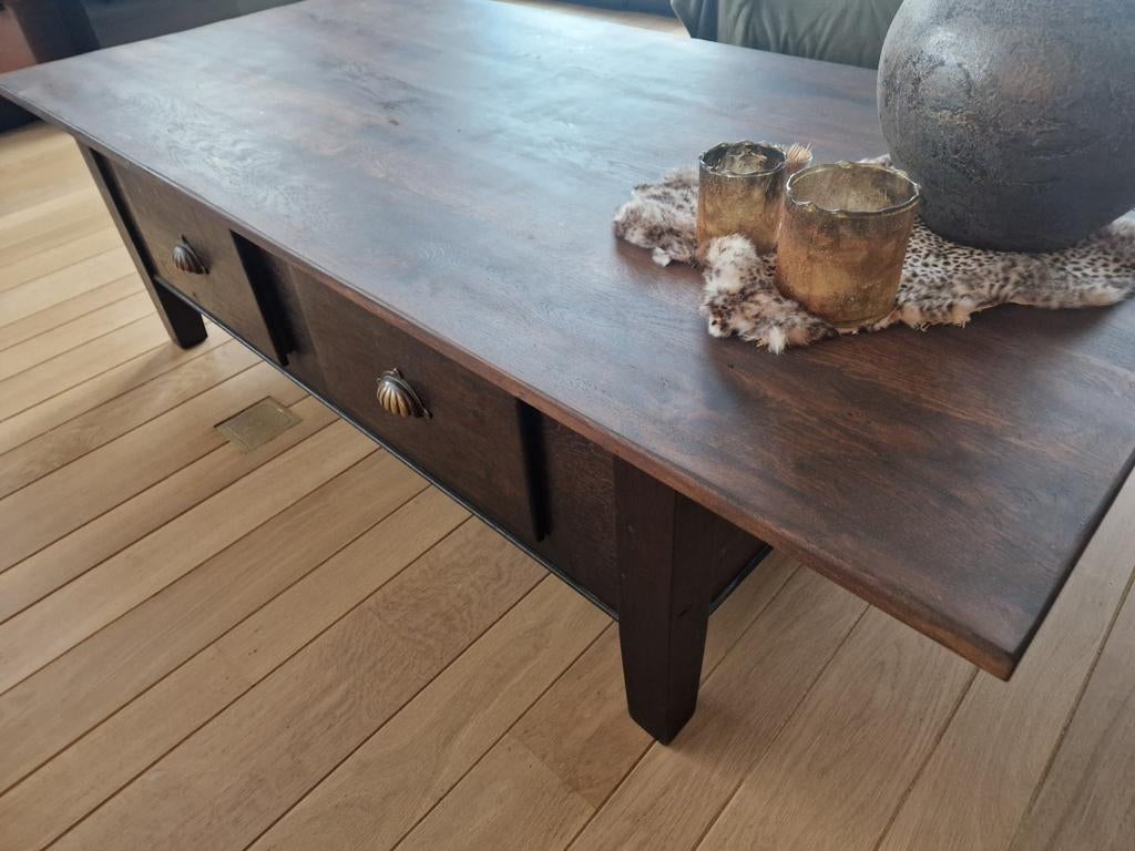 Eikenhouten salontafel met lades, Huis en Inrichting, Tafels | Salontafels, Ophalen, Gebruikt, Eikenhout, Antiek/Klassiek