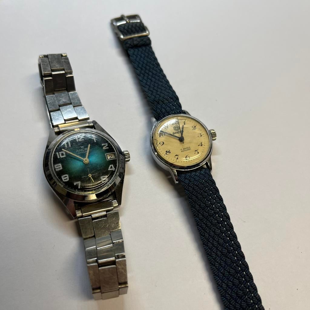 2x Ancre Vintage Mechanisch Horloge, Sieraden, Tassen en Uiterlijk, Horloges | Antiek, Overige merken, Staal, //, Polshorloge
