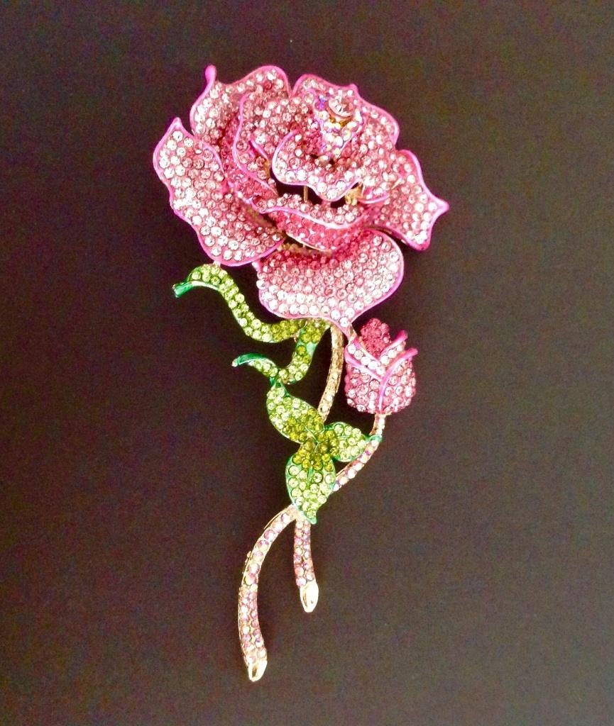 Mooie goudkleurige broche van roos met Swarovoski elementen, Overige materialen, Verzenden, Nieuw, Goud