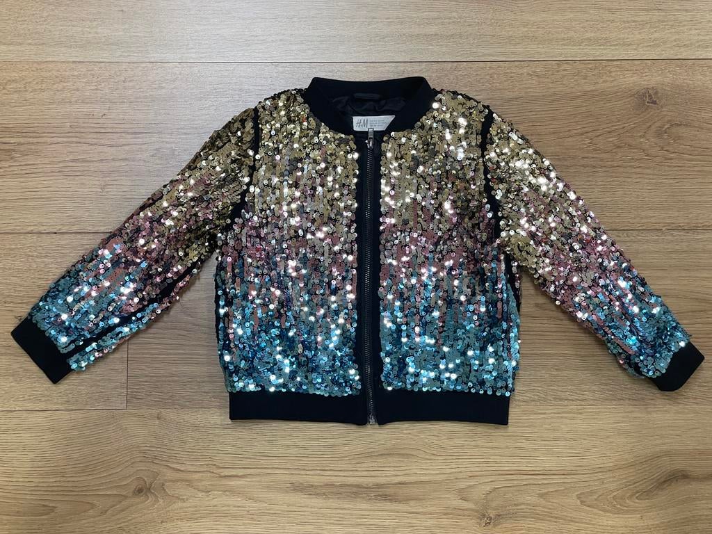 Als nieuw: H&M glitter bomberjack - maat 104, Kinderen en Baby's, Second-Round, Meisje, Secondround.nl@gmail.com, Ophalen of Verzenden