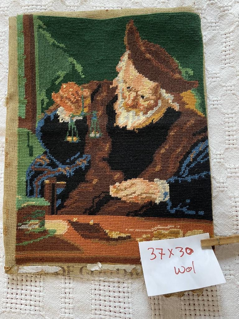 Borduurwerk in wol geborduurd goudweger 37x30CM, Ophalen of Verzenden, Nieuw, Borduurgaren of Zijde