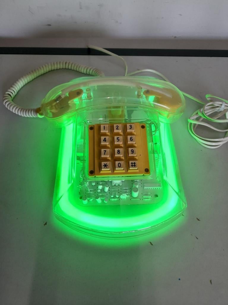 Vintage groene neon vaste telefoon ( fluophone ), Ophalen of Verzenden, Gebruikt