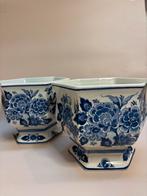 2 Delfts Blauwe Vintage Bloempotten zeshoekig grote maat, Ophalen of Verzenden