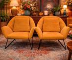2 fauteuils gele okergele velvet fauteuils stoelen !, Huis en Inrichting, Fauteuils, Ophalen, Minder dan 75 cm, Stof, 50 tot 75 cm