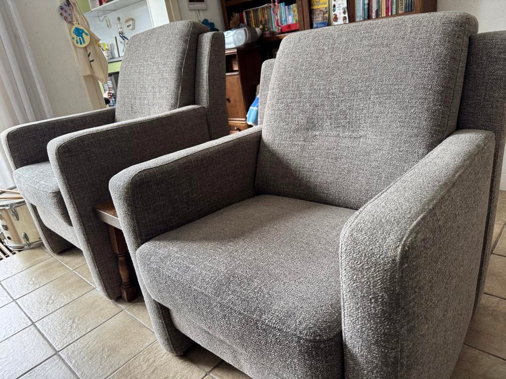 Grijze stoffen fauteuils - diverse zithoogtes, Ophalen, Gebruikt, Stof, 75 tot 100 cm