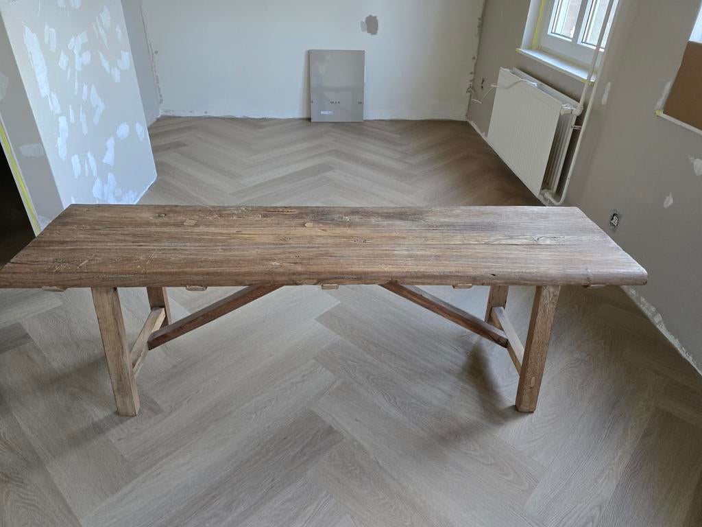 Oud houten bank bijzettafel sidetable  landelijk buitenkans, Ophalen