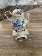 Vintage theepot met theelichtje - Blauw bloemmotief, Ophalen of Verzenden, Zo goed als nieuw