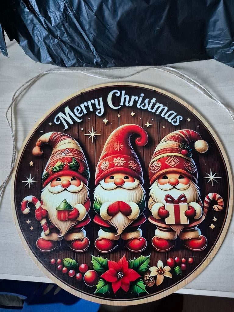 Nieuw kerst merry christmas gnome decoratie bord 32 cm, Diversen, Kerst, Ophalen of Verzenden, Nieuw