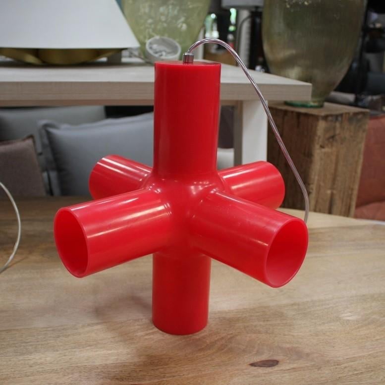 Hippe design hanglamp Crosslight rood kunststof, Ophalen of Verzenden, Gebruikt, Kunststof, Minder dan 50 cm