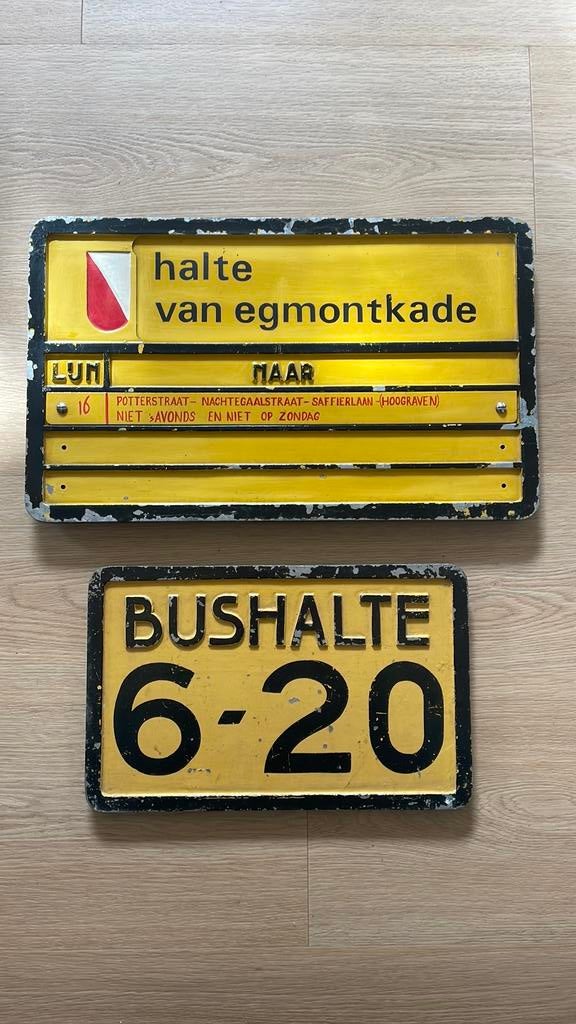 Bushalte Borden GVU UTRECHT Antiek vintage bus Zuilen Ondiep, Ophalen of Verzenden, Bus of Metro, Overige typen