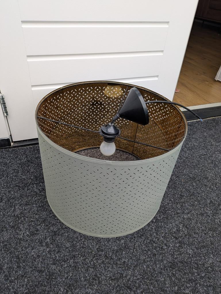 IKEA NYMÖ Hanglamp - Grijsgroen / Goud, 44 cm diameter, Ophalen, Gebruikt, 25 tot 50 cm, Rond