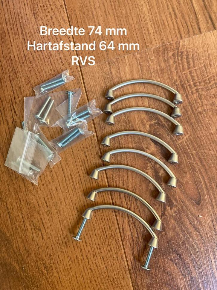 8x RVS Kastgreepjes - 74mm breed, hartafstand 64mm, Huis en Inrichting, Kasten | Ladekasten, Nieuw, Minder dan 100 cm, 50 tot 100 cm