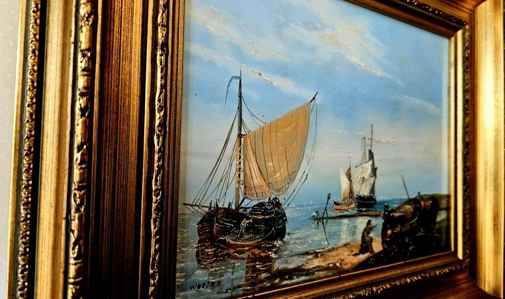 Antiek MARITIEM OUDZeegezicht Schilderij - Gesigneerd foto4, Antiek en Kunst, Ophalen