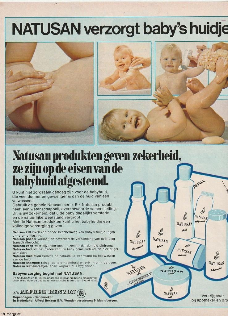 Retro reclame 1974 Natusan babyverzorging zacht huidje, Verzenden, Overige typen