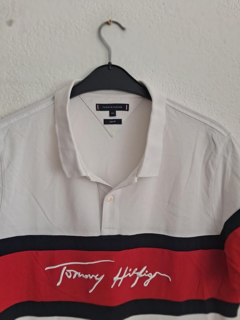 Tommy Hilfiger Slim Fit Polo - Wit/Rood/Zwart - Maat XXL, Wit, Tommy Hilfiger, Maat 56/58 (XL), Ophalen of Verzenden