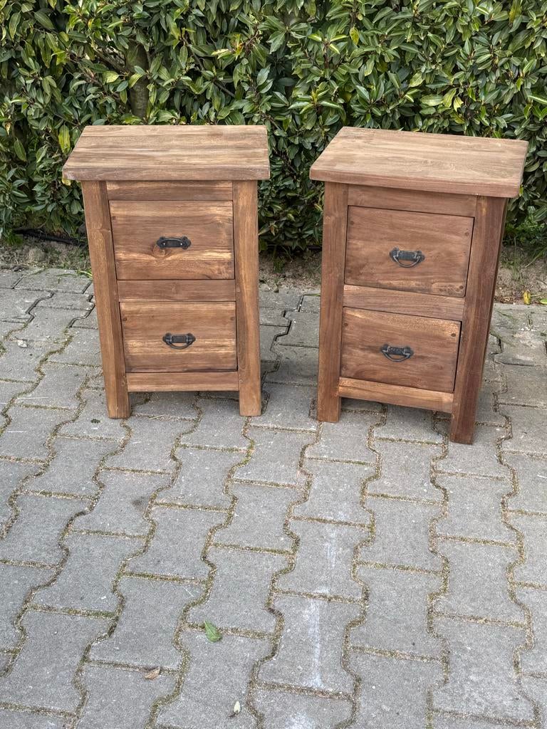 Nachtkastjes teakhout met 2 lades stoer sober landelijk jwm, .., Minder dan 45 cm, Nieuw, 55 tot 70 cm