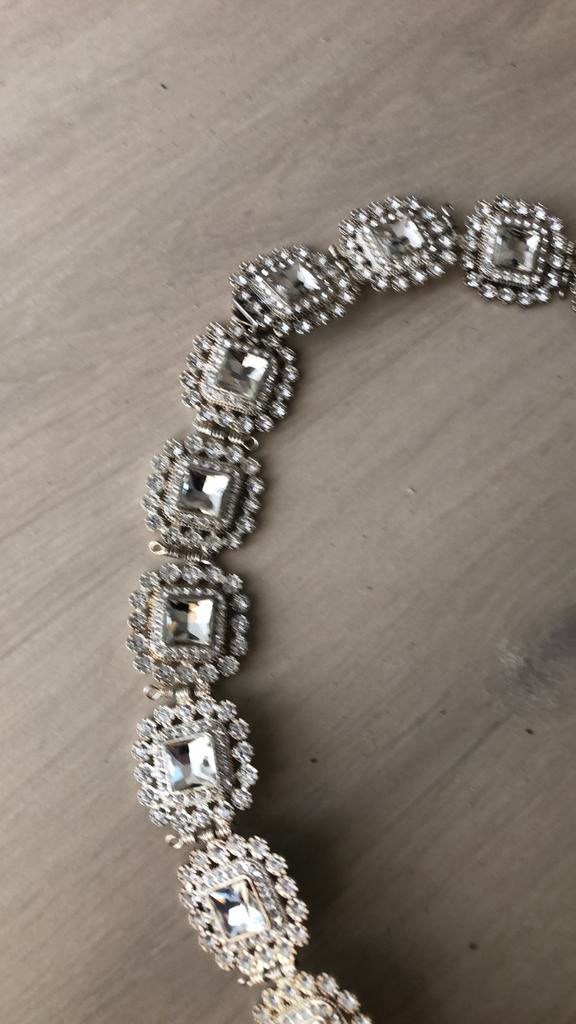 Zilveren diamanten riem in doos, Ophalen of Verzenden, Zo goed als nieuw, Zilver
