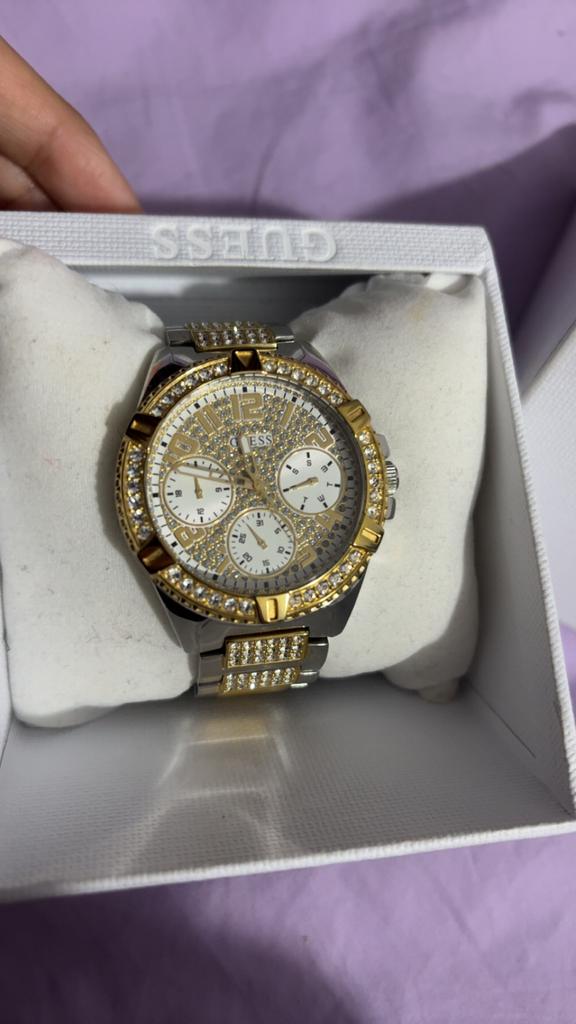 Guess horloge met strass, Sieraden, Tassen en Uiterlijk, Ophalen of Verzenden, Zo goed als nieuw, Staal