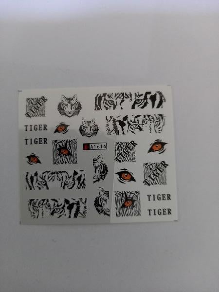 Velletje nagel water decals stickers A1616 tijger zwart, Verzenden, Zwart, Nieuw, Handen en Nagels