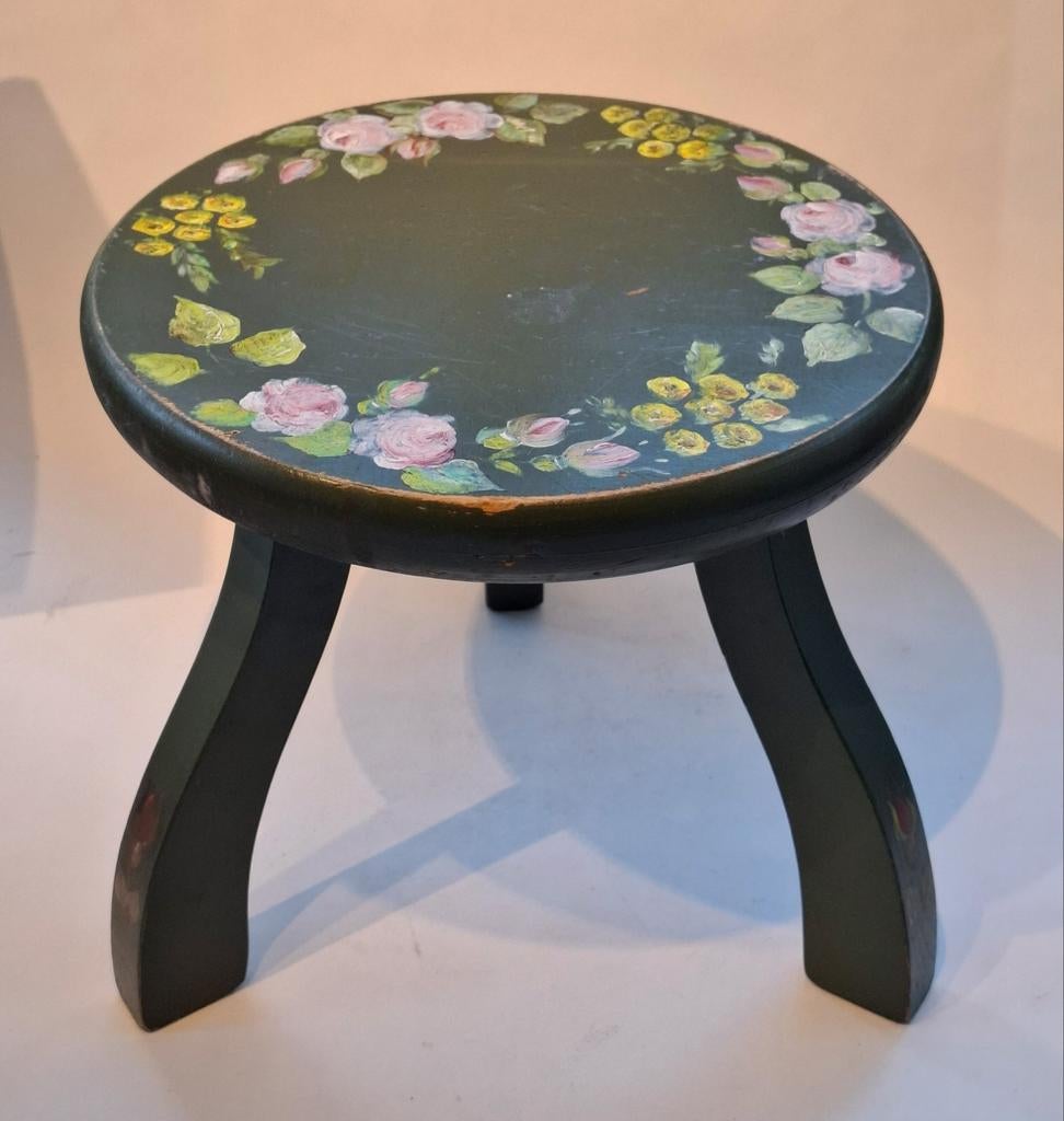 Vintage Groen Houten Melkkrukje, Huis en Inrichting, Ophalen of Verzenden, Gebruikt, Hout