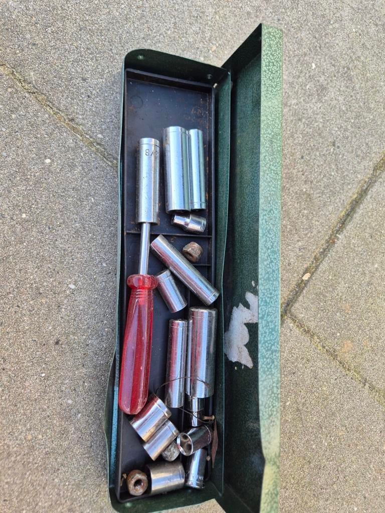 Vintage Engelse Doppenset in Metalen Kistje, Ophalen of Verzenden, Gebruikt