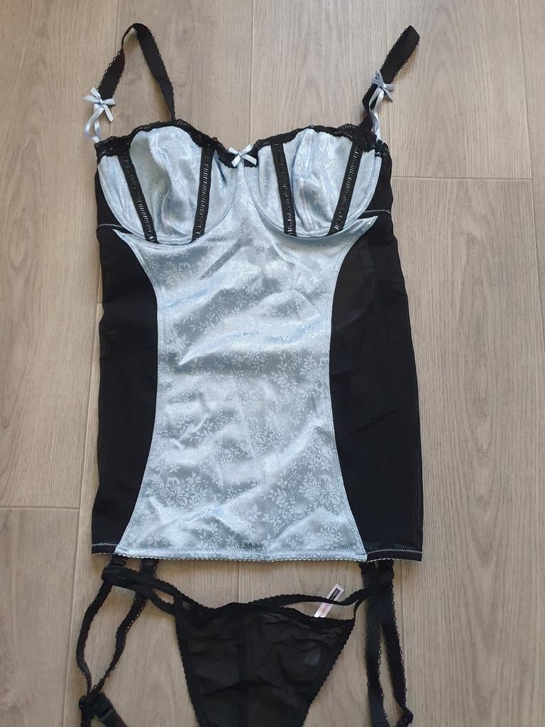 Sexy blauw jarretel setje Besired Maat XL, Verzenden, Zwart