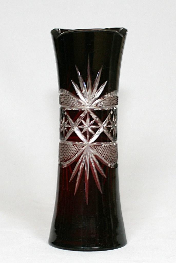 Antieke Boheemse Robijnrode lood kristallen Vaas 1900-1930, Ophalen of Verzenden