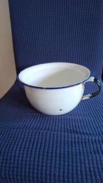 Brocante emaille steekpo wit met blauwe bies, Ophalen of Verzenden