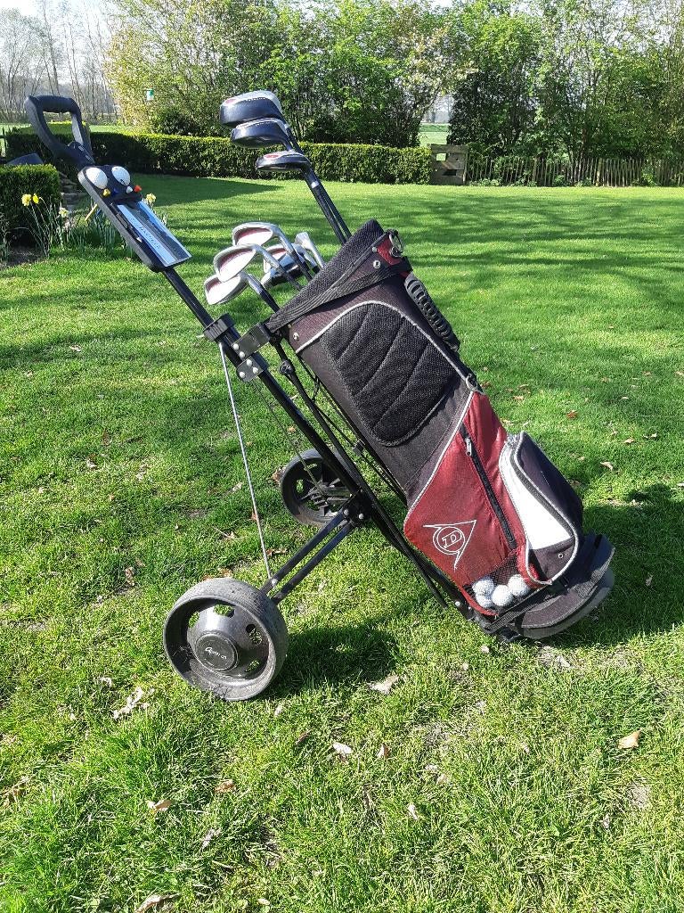 Golfset Dunlop 6 7 8 9 P & S. Driver 1+3. Hybr 4, Tas + Kar, Ophalen of Verzenden, Gebruikt, Set